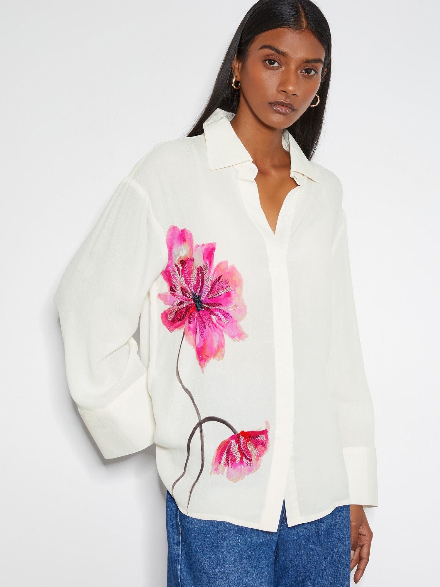 Monsoon Fleur Print Shirt, Ivory/Pink