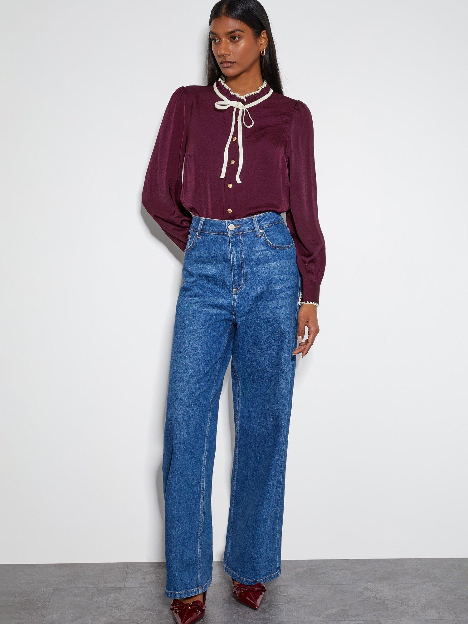 Product image 2 of 4, which shows Monsoon Thea Satin Blouse, Burgundy, 8