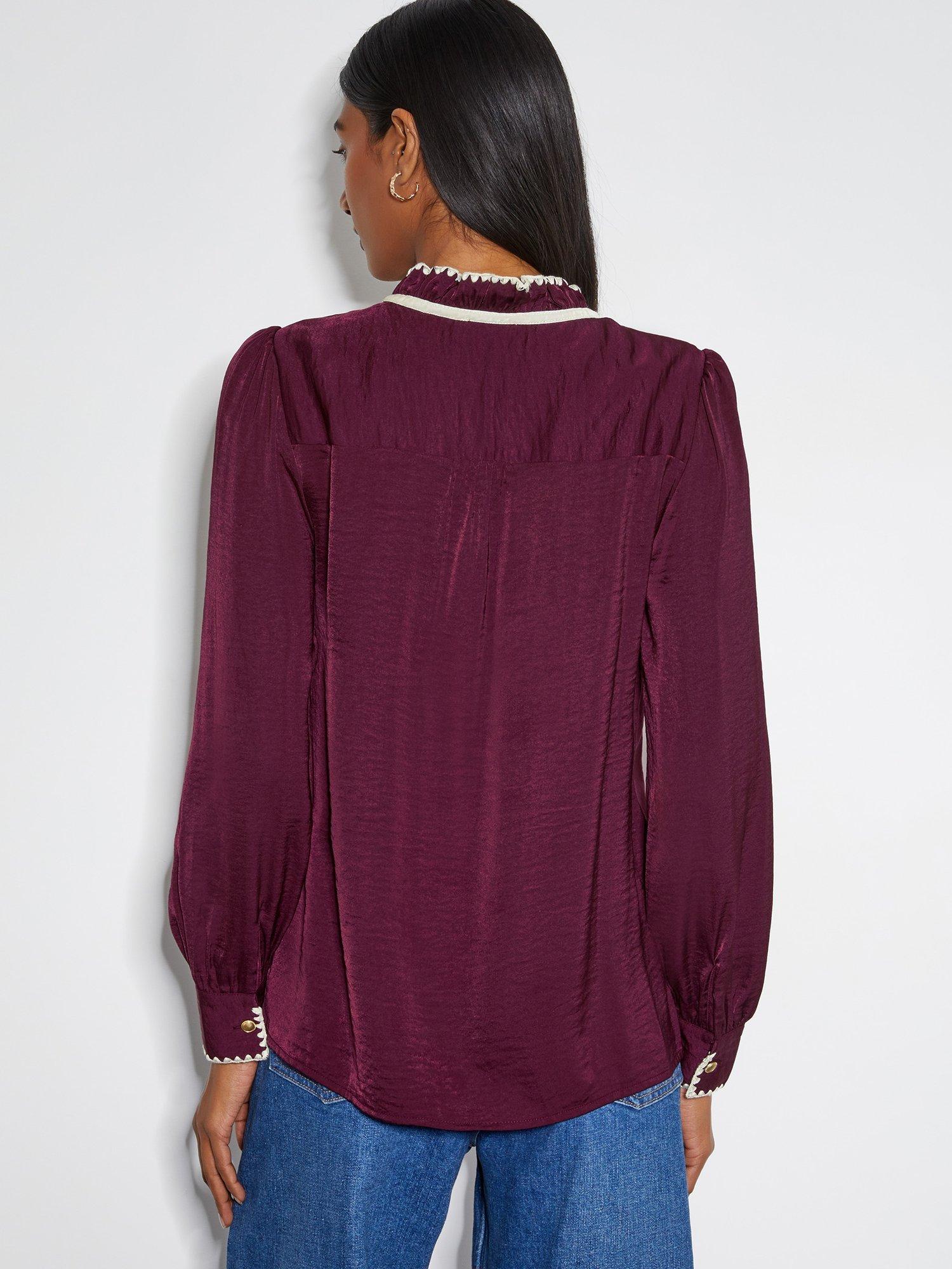 Product image 4 of 4, which shows Monsoon Thea Satin Blouse, Burgundy, 8
