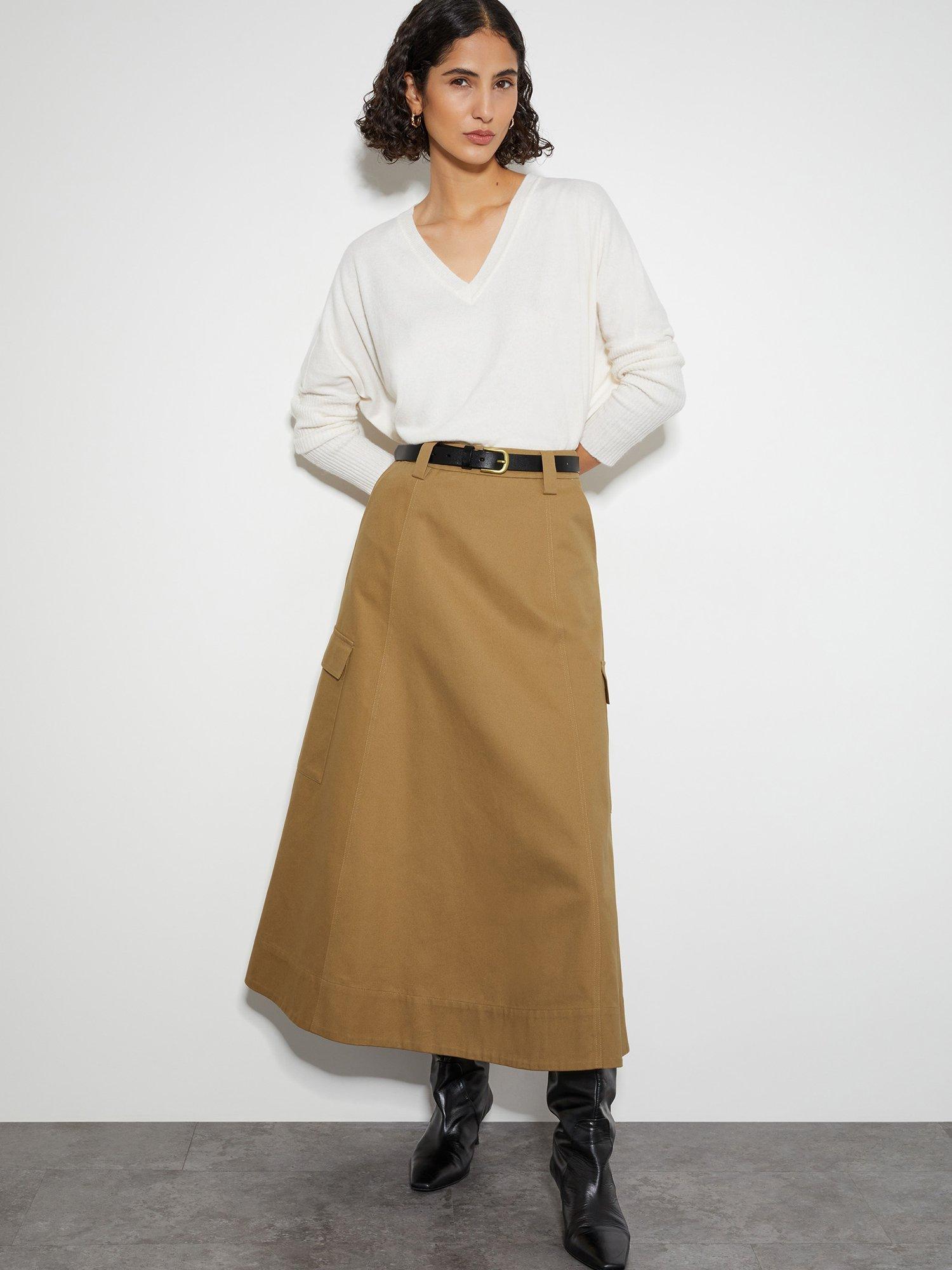 Product image 2 of 6, which shows Monsoon Hanna Cargo Skirt, Natural, L