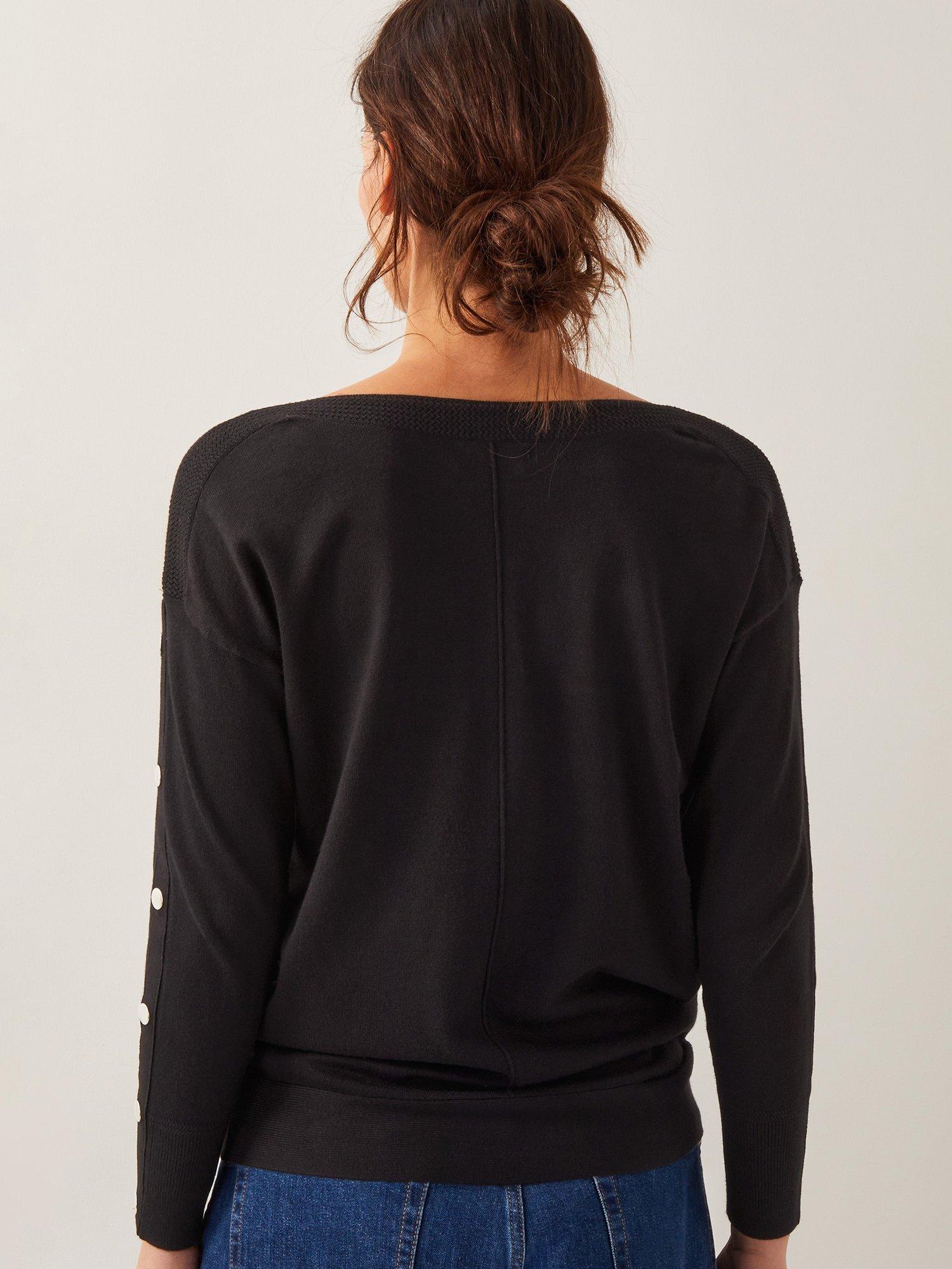 Product image 2 of 4, which shows Monsoon Bria Batwing Stud Sleeve Jumper, Black, S