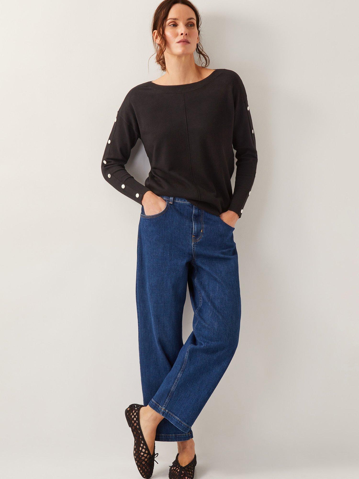 Product image 3 of 4, which shows Monsoon Bria Batwing Stud Sleeve Jumper, Black, S