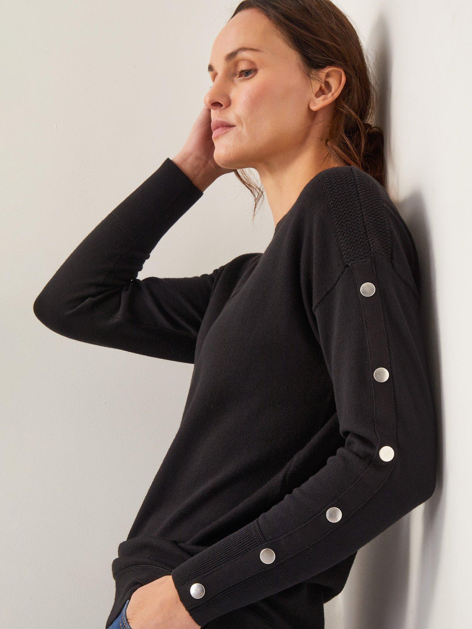 Product image 4 of 4, which shows Monsoon Bria Batwing Stud Sleeve Jumper, Black, S