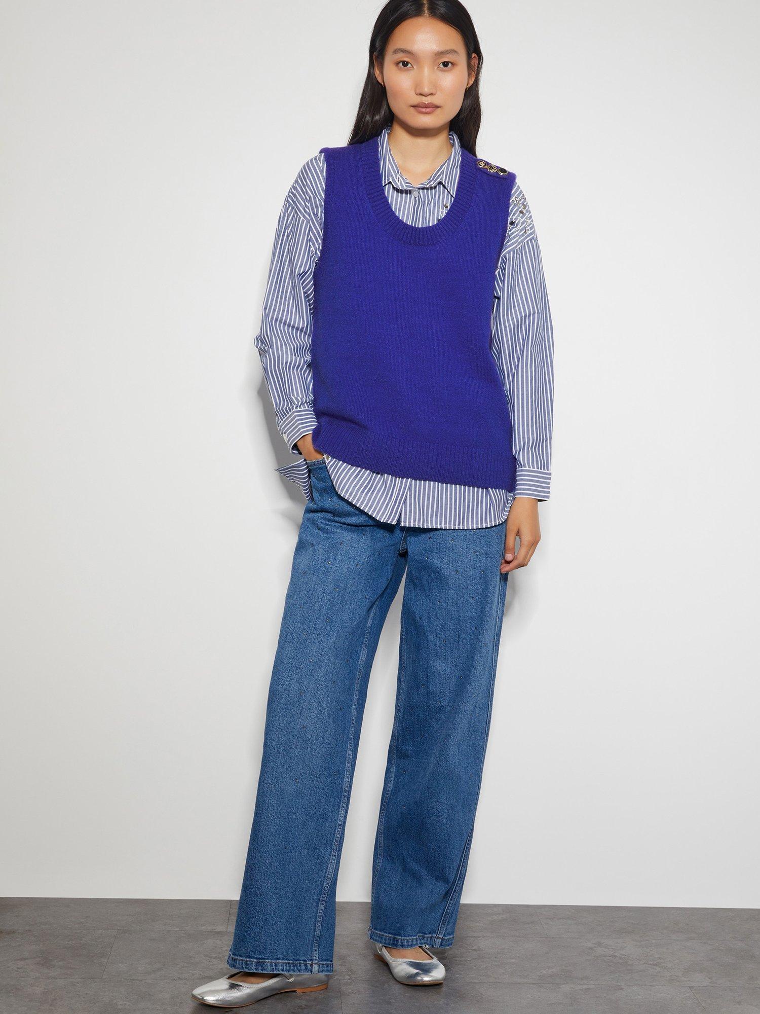Product image 2 of 5, which shows Monsoon Nora Sweater Vest, Cobalt, S