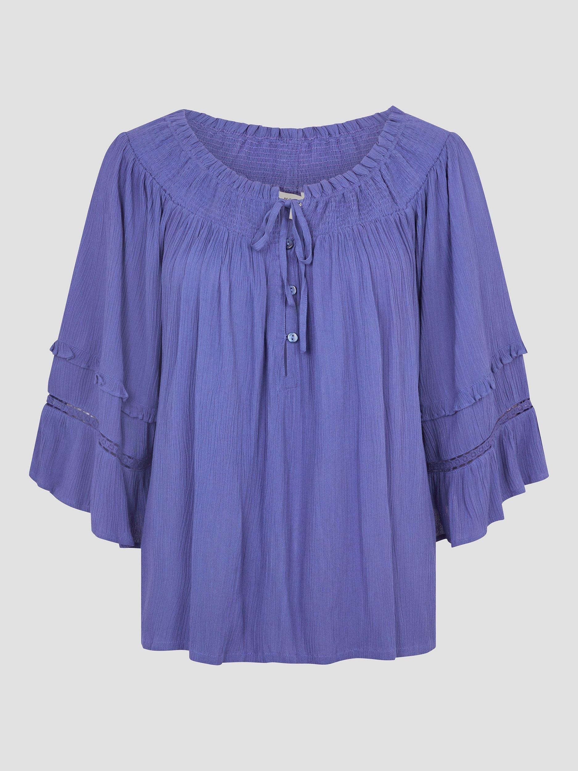 Product image 4 of 5, which shows Monsoon Ava Smock Top, Blue, S
