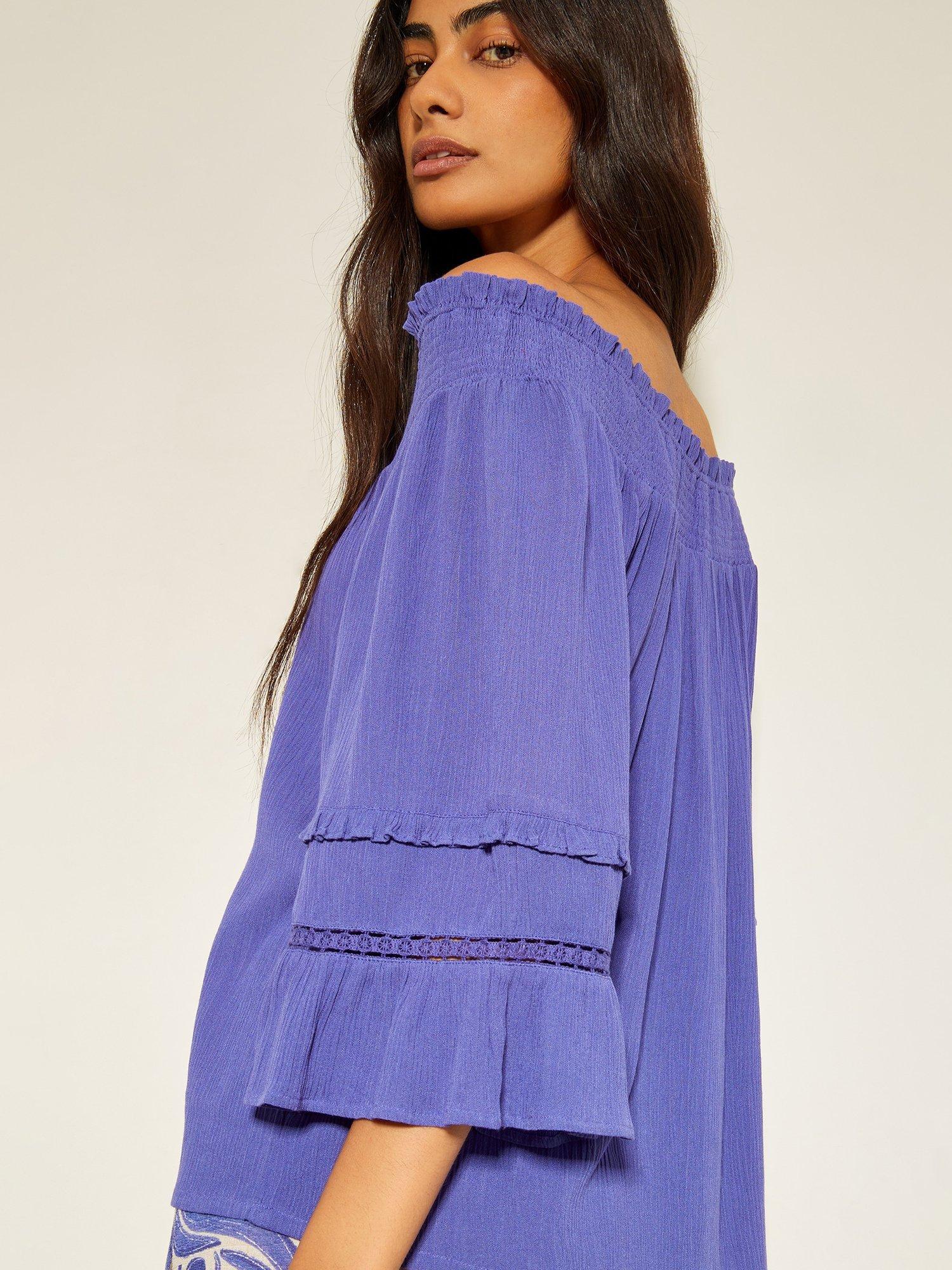Product image 5 of 5, which shows Monsoon Ava Smock Top, Blue, S