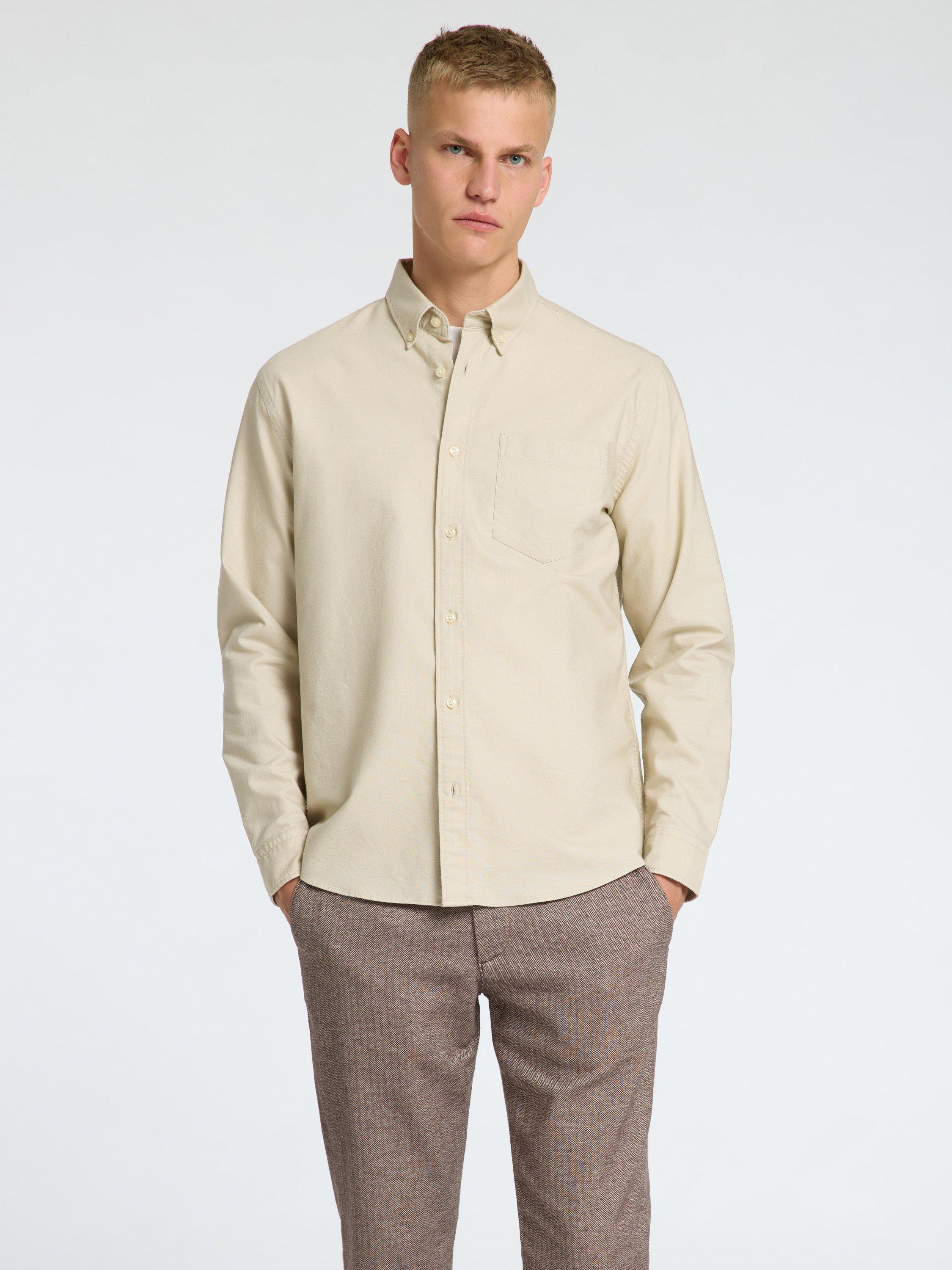 Product image 1 of 6, which shows Selected Cotton Blend Regular Fit Oxford Shirt, Oatmeal, XXL