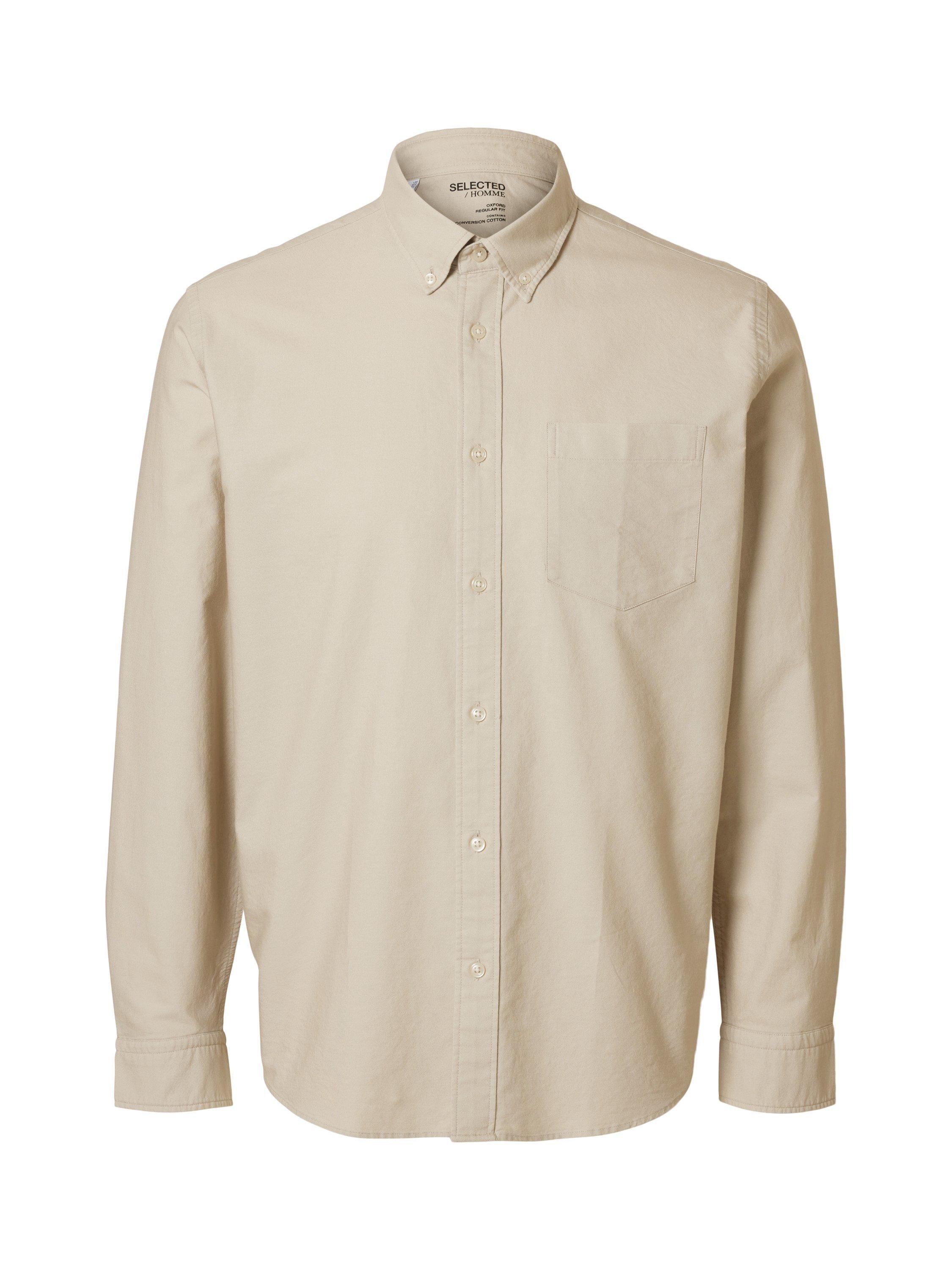 Product image 6 of 6, which shows Selected Cotton Blend Regular Fit Oxford Shirt, Oatmeal, XXL