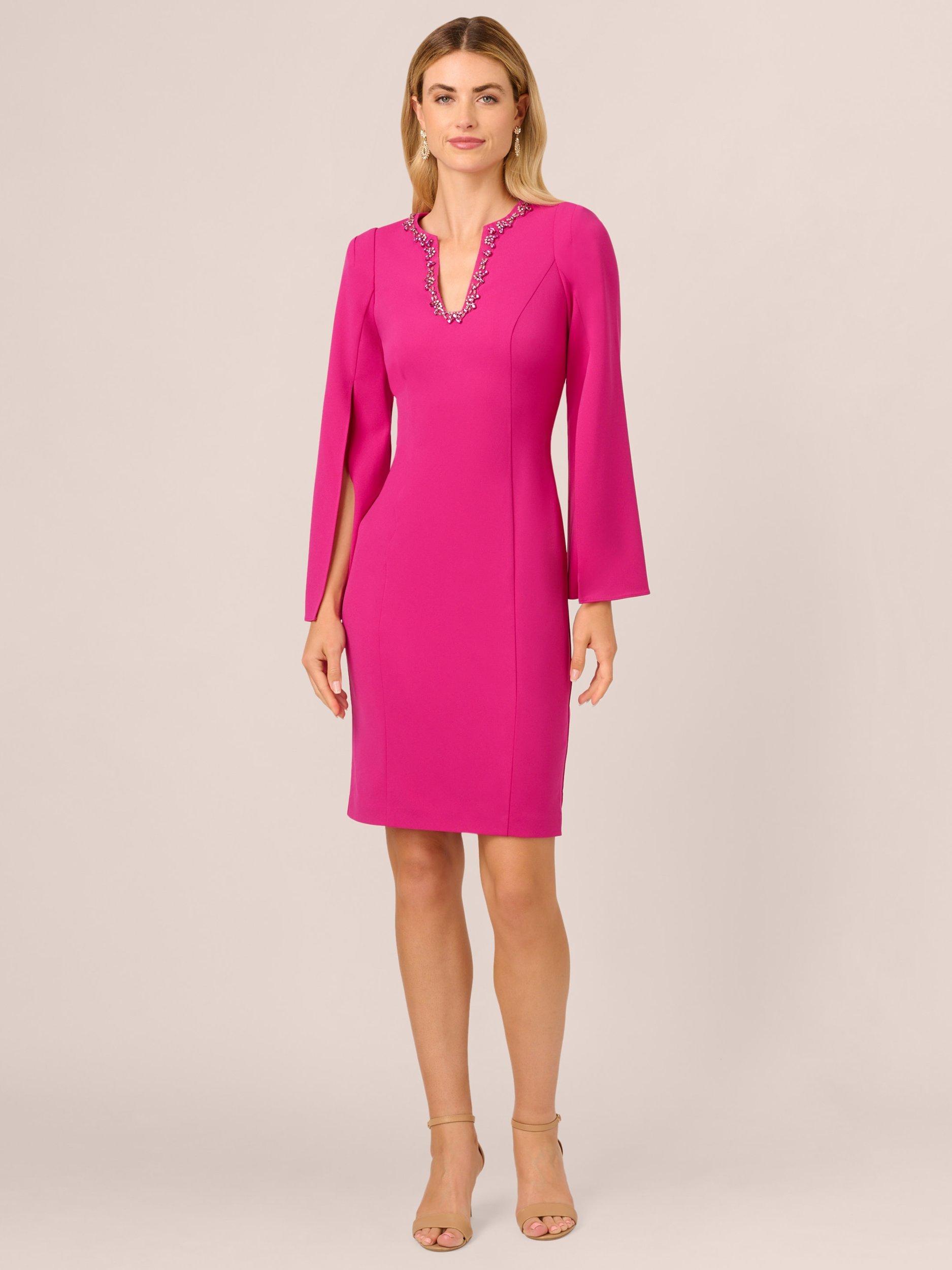 Boat Neck Three Quarter Sleeve Adrianna Papell Women's Knit Crepe Tie-Waist  Sheath Dress - Blush, Size 4 US Adrianna Papell Evening Dresses Nordstrom