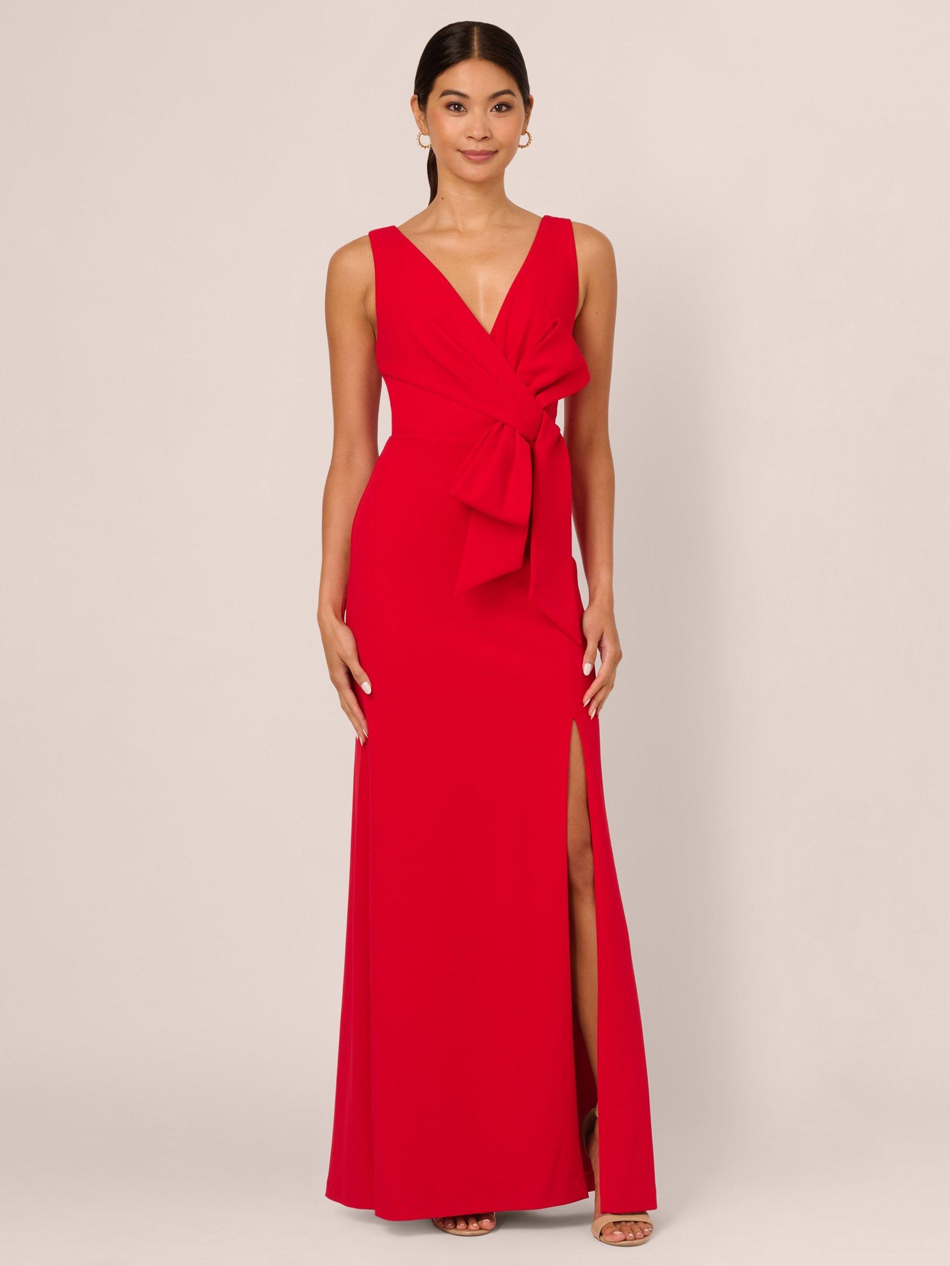 Adrianna Papell Bow Front Crepe Evening Dress Super Red