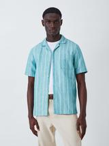 John Lewis Resort Collection Chios Stripe Linen Blend Short Sleeve Shirt, Blue