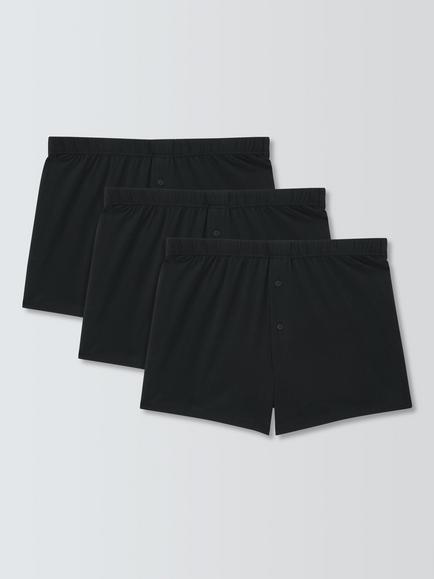 John Lewis Organic Cotton Jersey Button Fly Boxers, Pack of 3, Black, Black