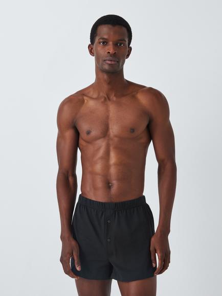 John Lewis Organic Cotton Jersey Button Fly Boxers, Pack of 3, Black - view 2, Black