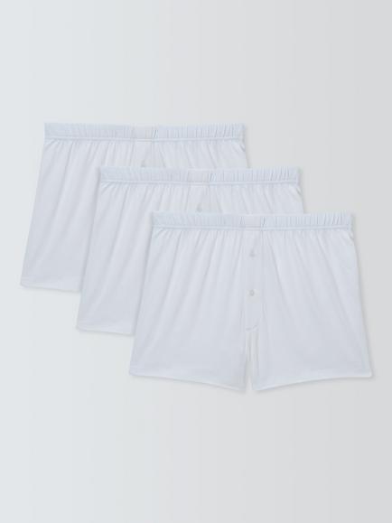 John Lewis Organic Cotton Jersey Boxer Shorts, Pack of 3, White, White