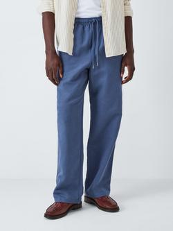 John Lewis Resort Collection Plain Linen Blend Trousers, Navy, Navy