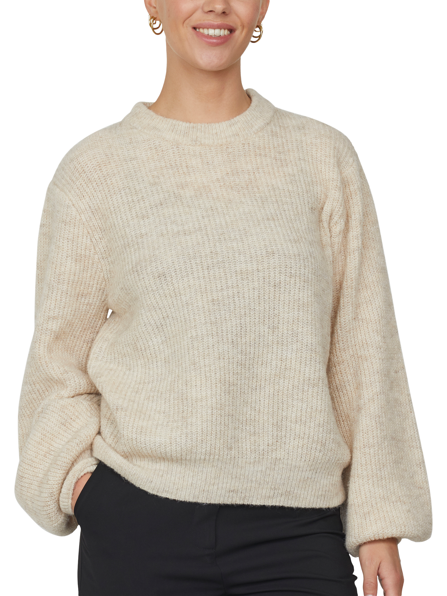 Product image 1 of 5, which shows Sisters Point Lui Ribbed Jumper, Sand Melange, XS