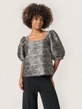 Soaked In Luxury Elowen Animal Jacquard Puff Sleeve Blouse, Multi