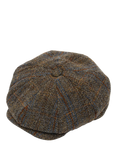 Christys' Harris Tweed 8-Piece Baker Boy Cap, Dark Brown