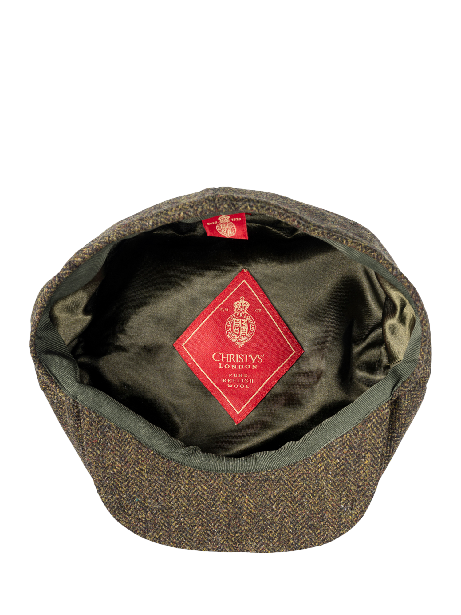 Product image 5 of 5, which shows Christys' Herringbone Tweed 8-Piece Baker Boy Cap, Green, S
