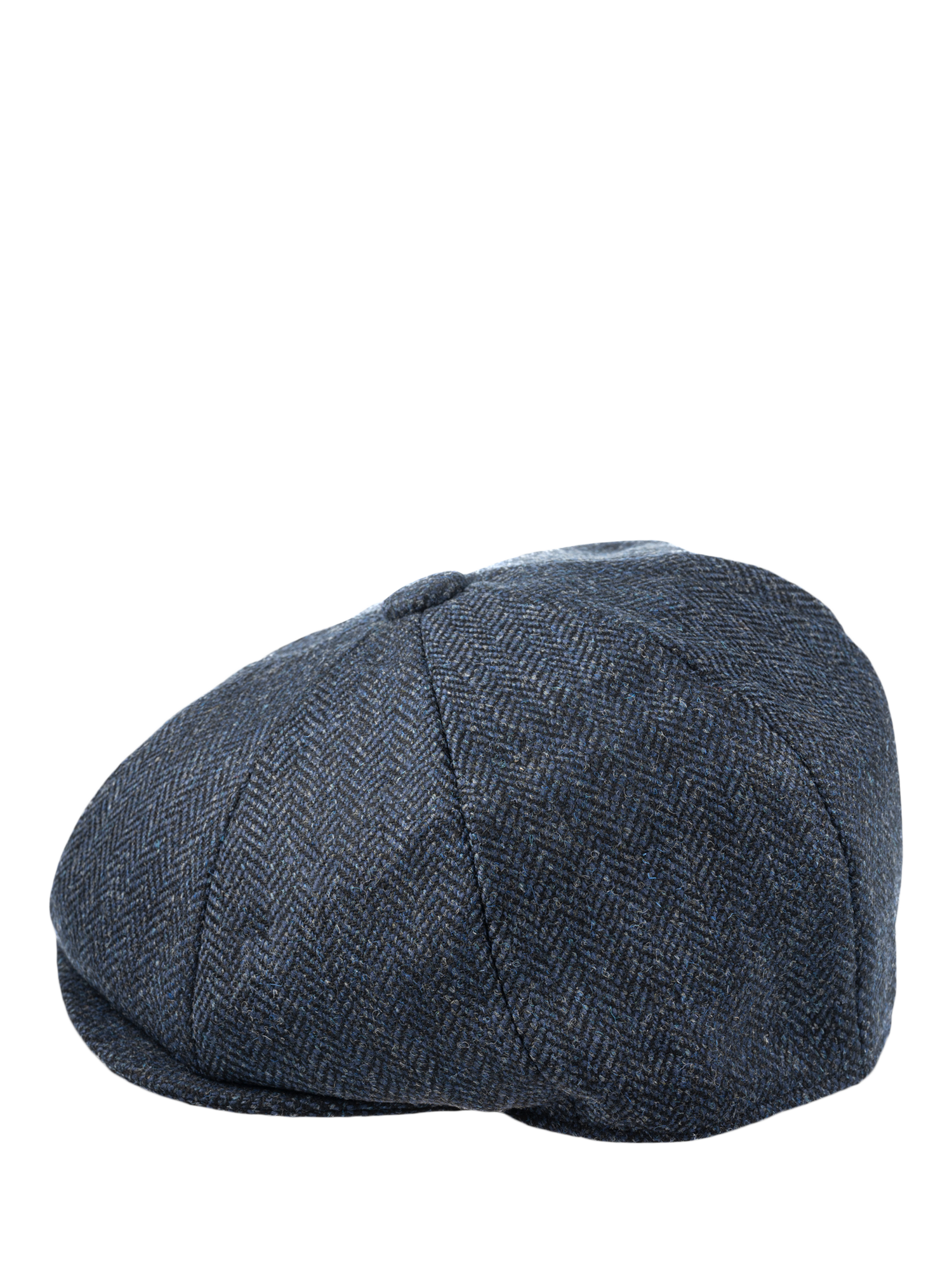 Product image 2 of 6, which shows Christys' Herringbone Tweed 8-Piece Baker Boy Cap, Navy, S