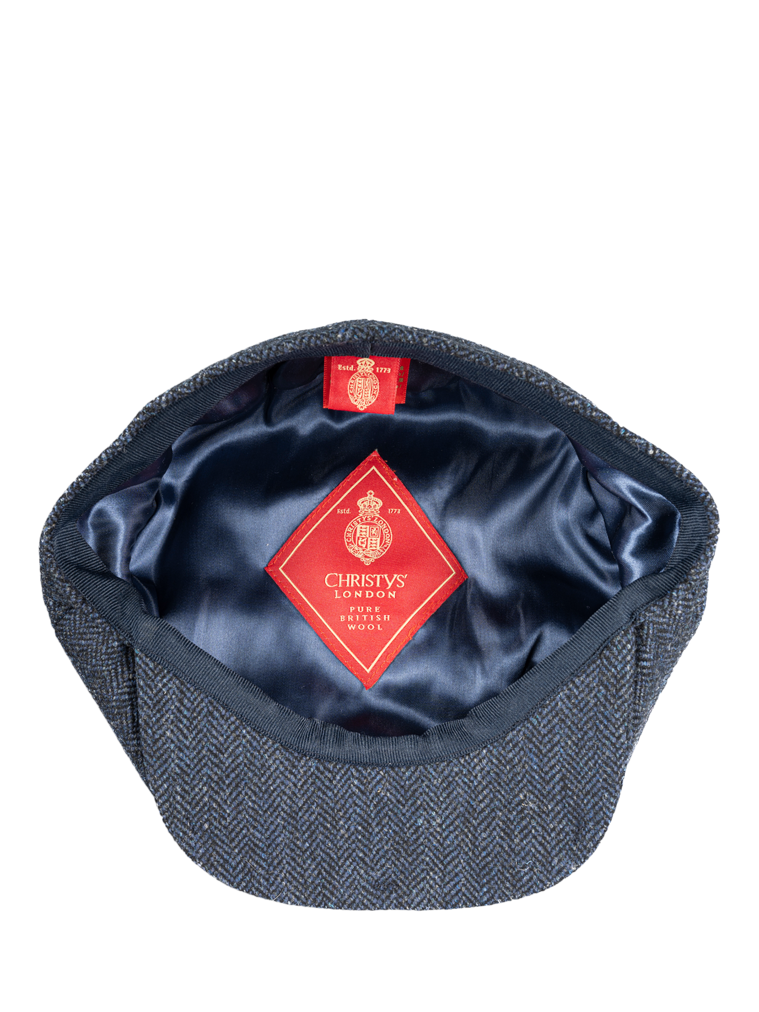 Product image 5 of 6, which shows Christys' Herringbone Tweed 8-Piece Baker Boy Cap, Navy, S