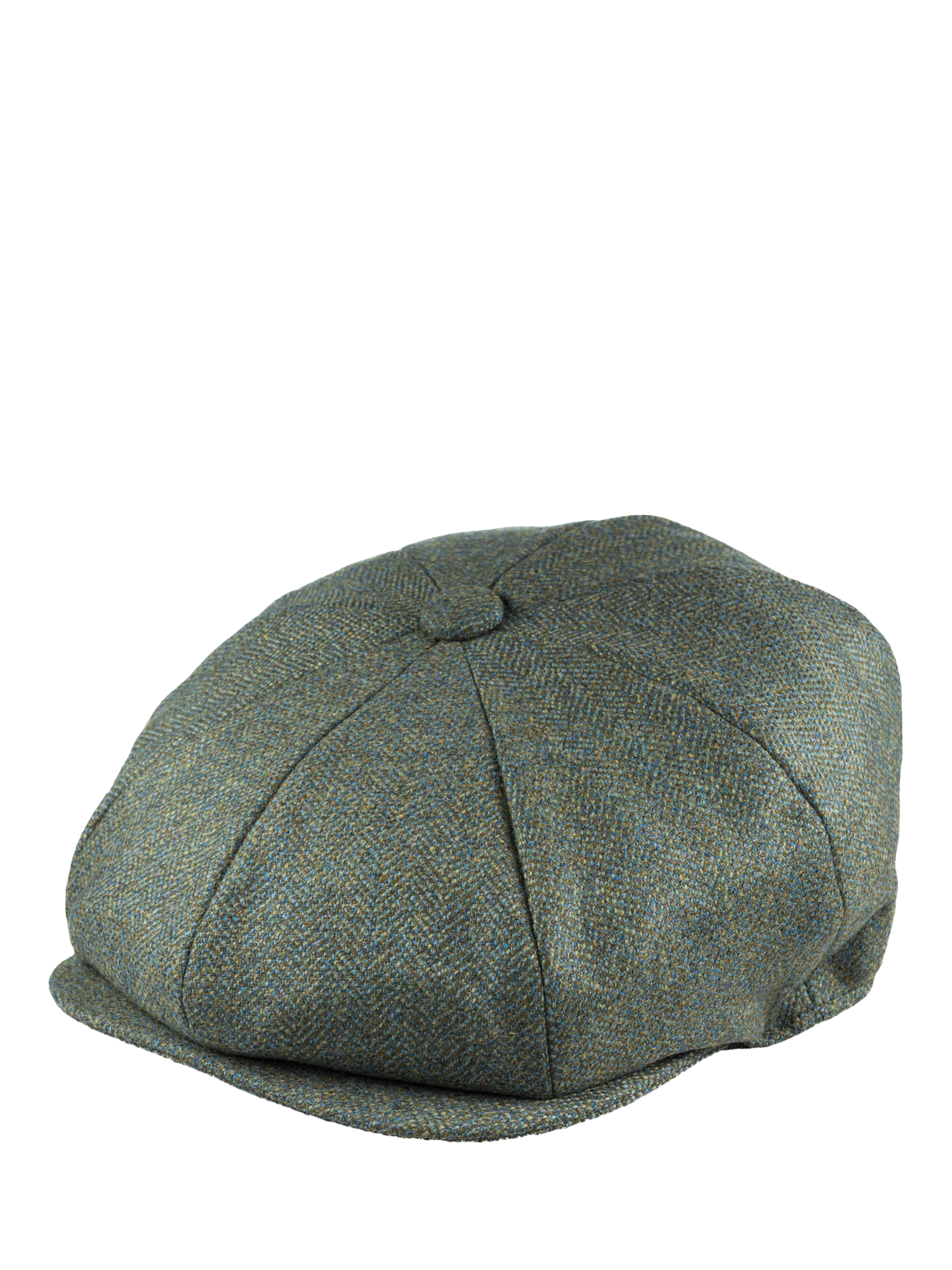 Product image 1 of 5, which shows Christys' Teviot Tweed 8-Piece Baker Boy Cap, Thistle Green, 55cm