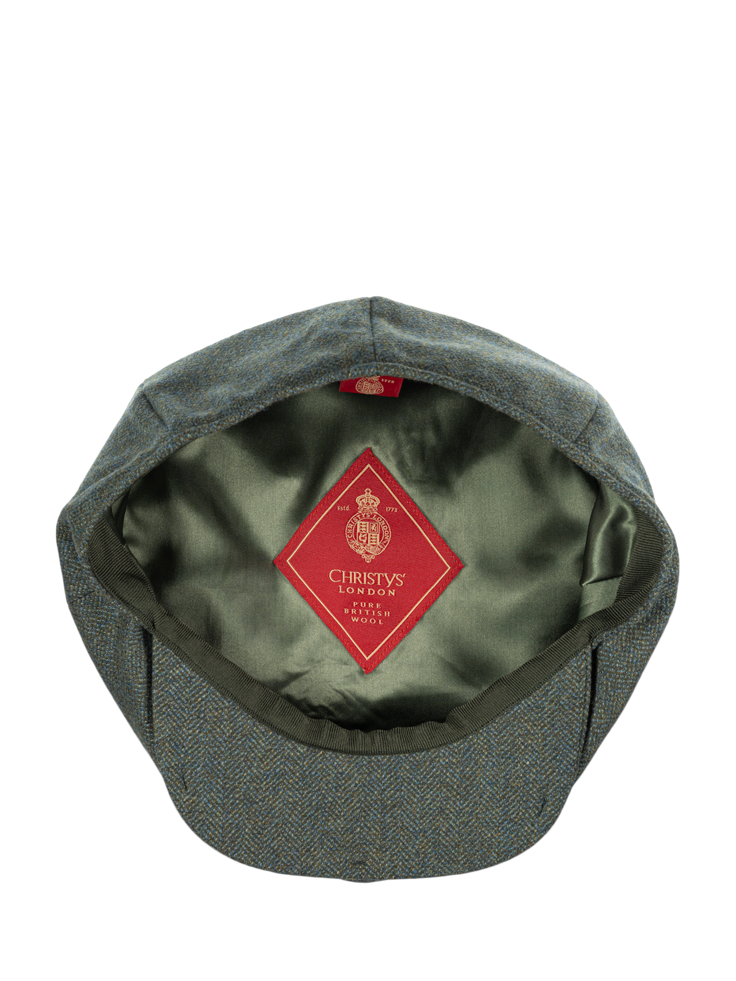 Product image 5 of 5, which shows Christys' Teviot Tweed 8-Piece Baker Boy Cap, Thistle Green, 55cm