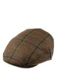 Christys' Windowpane Tweed Balmoral Flat Cap, Brown