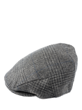 Christys' Windowpane Tweed Balmoral Flat Cap, Light Grey