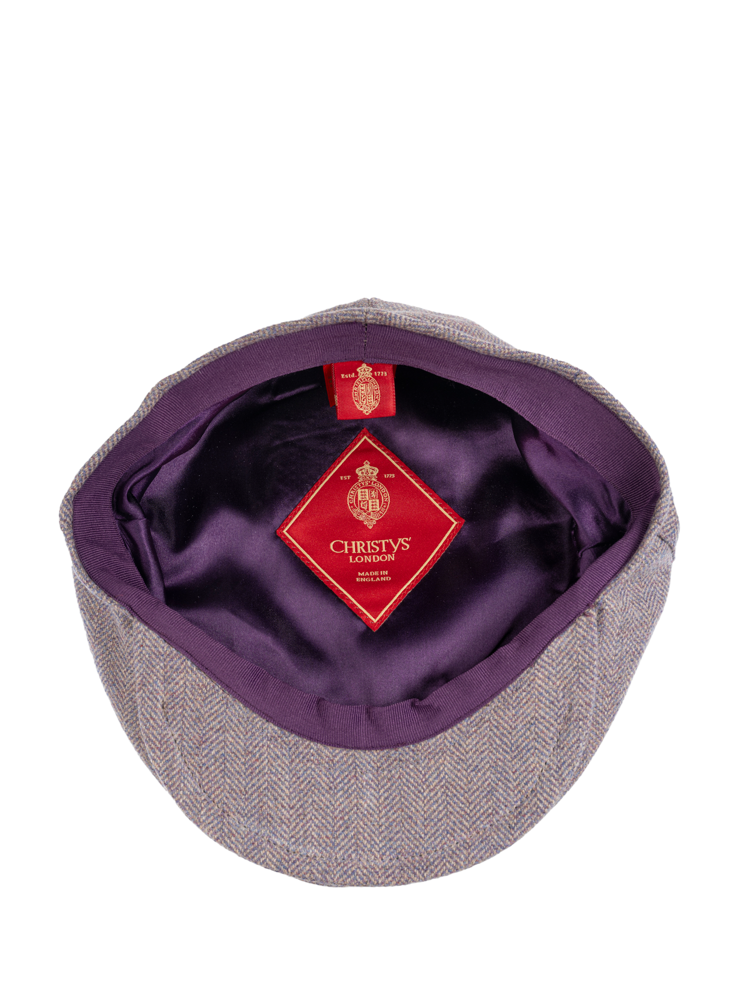Product image 5 of 5, which shows Christys' Balmoral Teviot Tweed Flat Cap, Heather Purple, 55cm