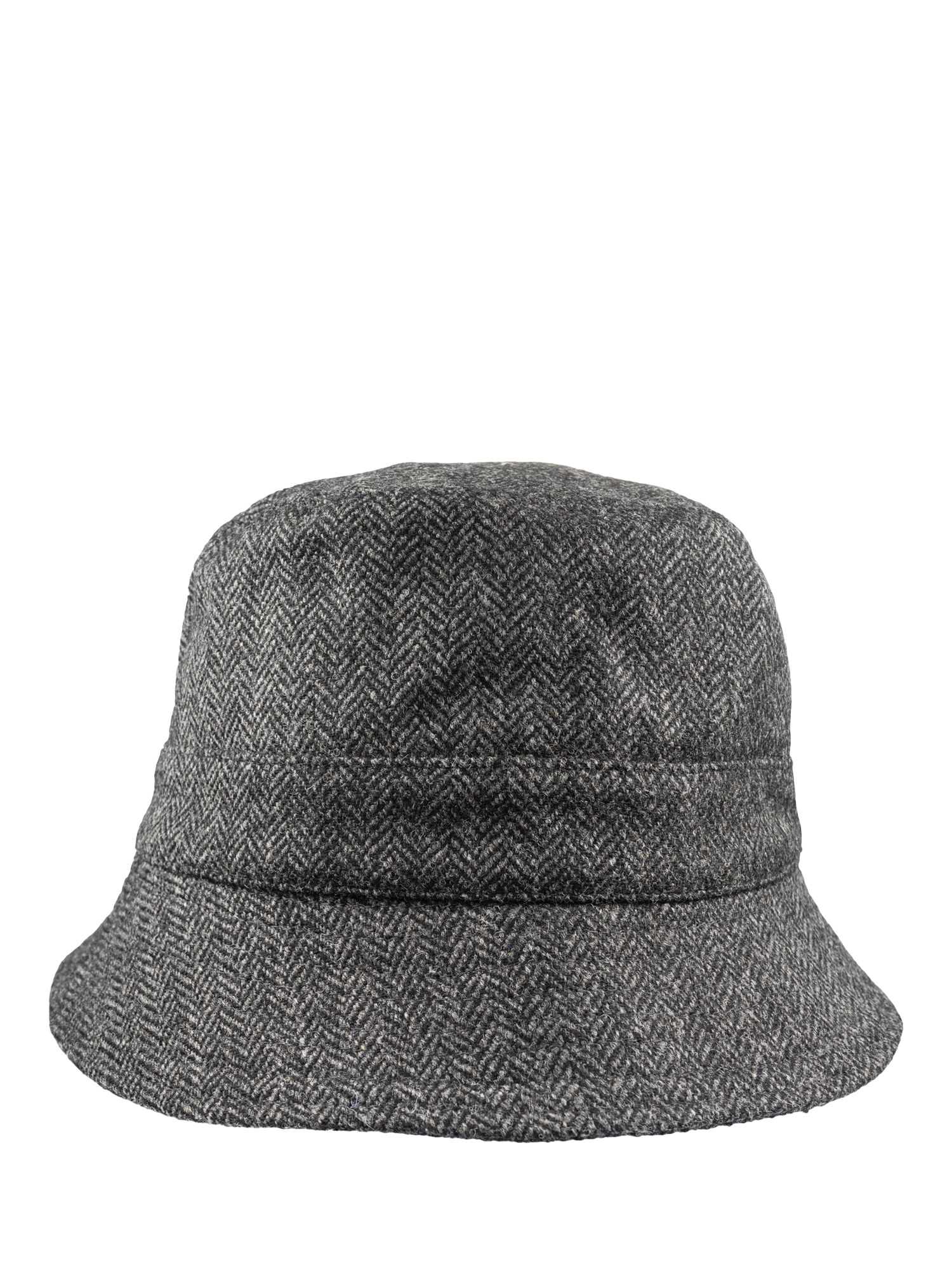 Product image 1 of 3, which shows Christys' Herringbone Tweed Bucket Hat, Charcoal Herringbone, S