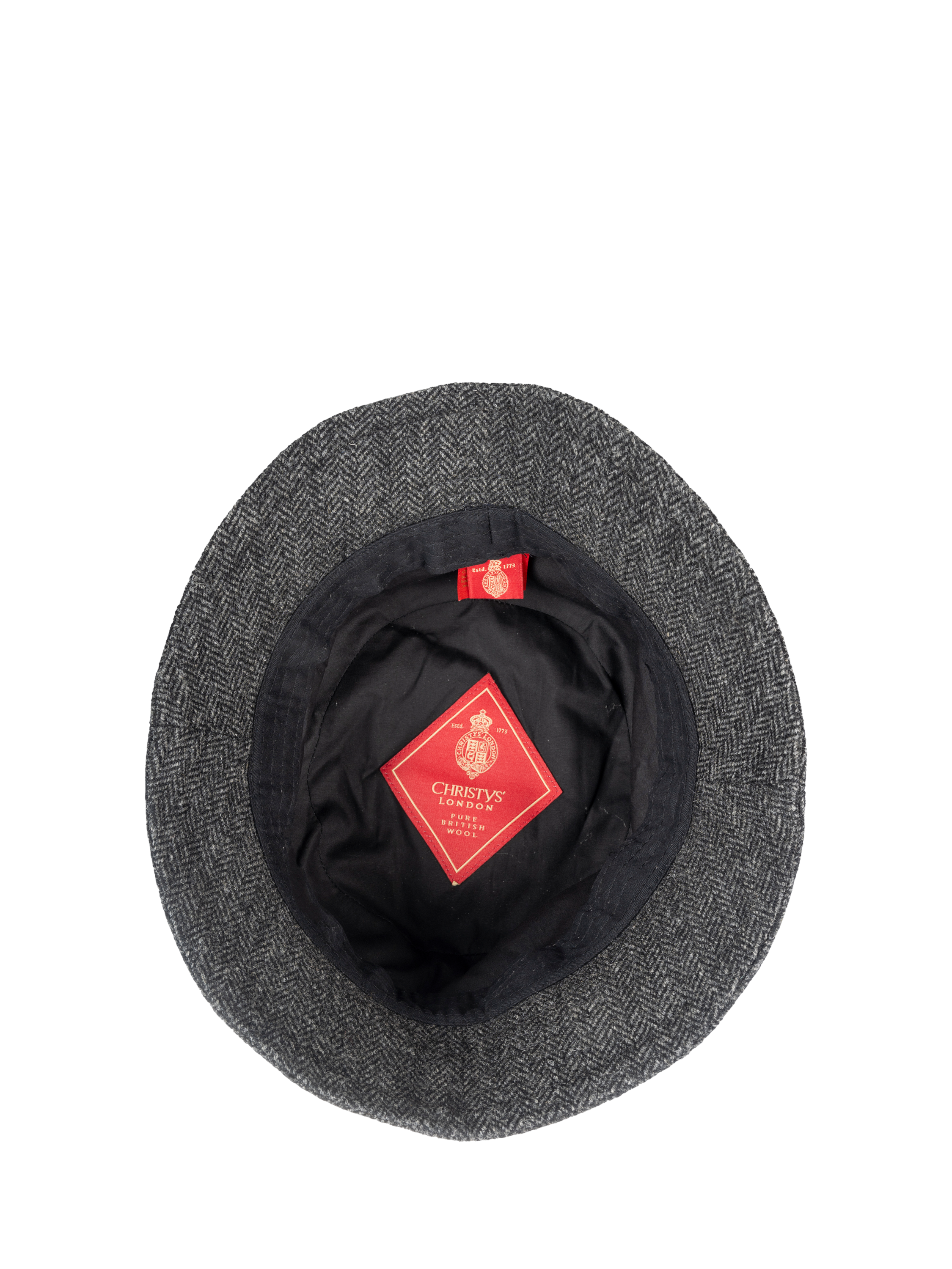 Product image 3 of 3, which shows Christys' Herringbone Tweed Bucket Hat, Charcoal Herringbone, S