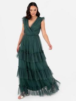 Anaya With Love Wrap Bodice Tulle Maxi Dress, Emerald Green