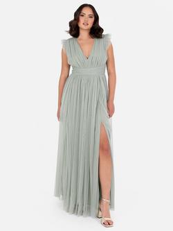 Anaya With Love Flutter Sleeve Thigh Split Maxi Dress, Frosty Green