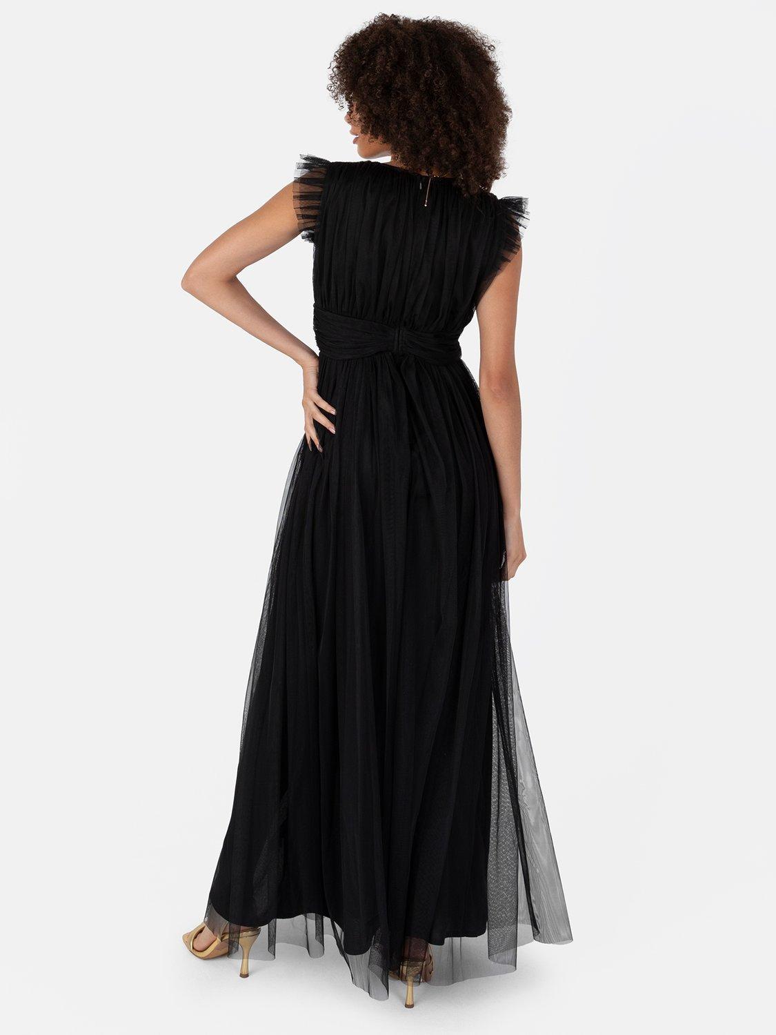 Product image 2 of 4, which shows Anaya With Love Flutter Sleeve Thigh Split Maxi Dress, Black, 6