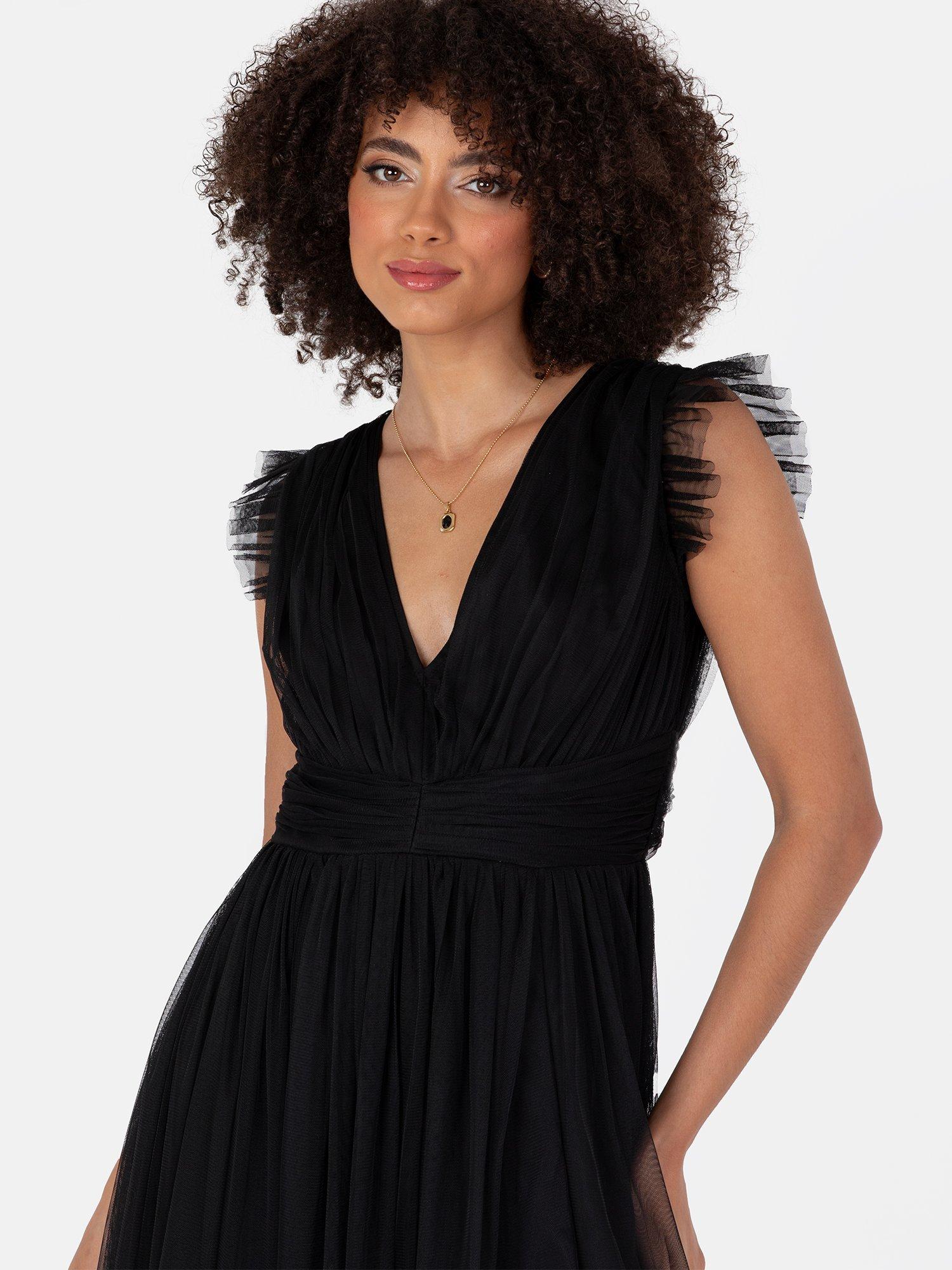 Product image 3 of 4, which shows Anaya With Love Flutter Sleeve Thigh Split Maxi Dress, Black, 6