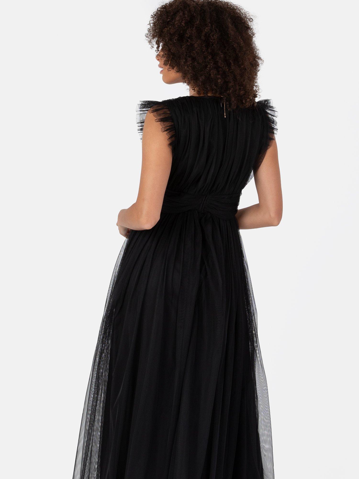 Product image 4 of 4, which shows Anaya With Love Flutter Sleeve Thigh Split Maxi Dress, Black, 6