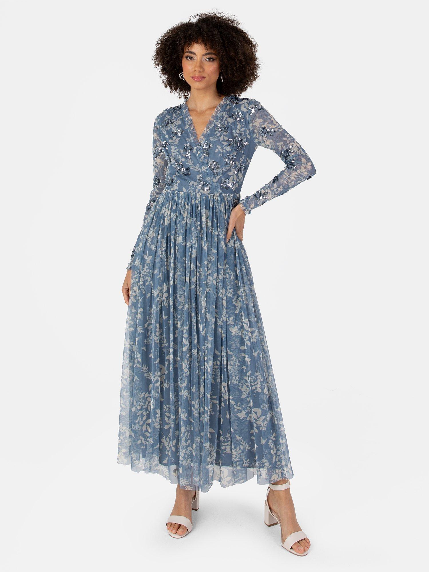 Product image 1 of 5, which shows Anaya With Love Floral Wrap Midaxi Dress, Blue Floral Print, 6