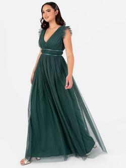 Anaya With Love Satin Detail Tulle Maxi Dress, Emerald Green