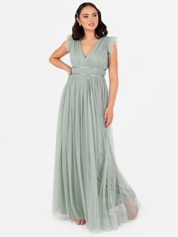 Anaya With Love Satin Detail Tulle Maxi Dress, Frosty Green