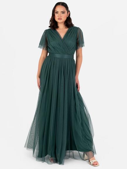 Anaya With Love Wrap Tulle Maxi Dress, Emerald Green