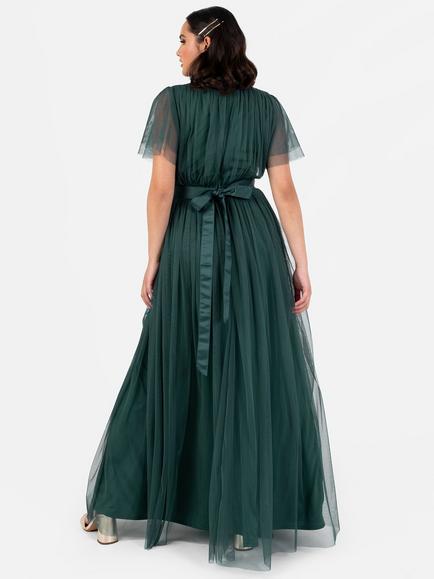 Anaya With Love Wrap Tulle Maxi Dress - view 2, Emerald Green
