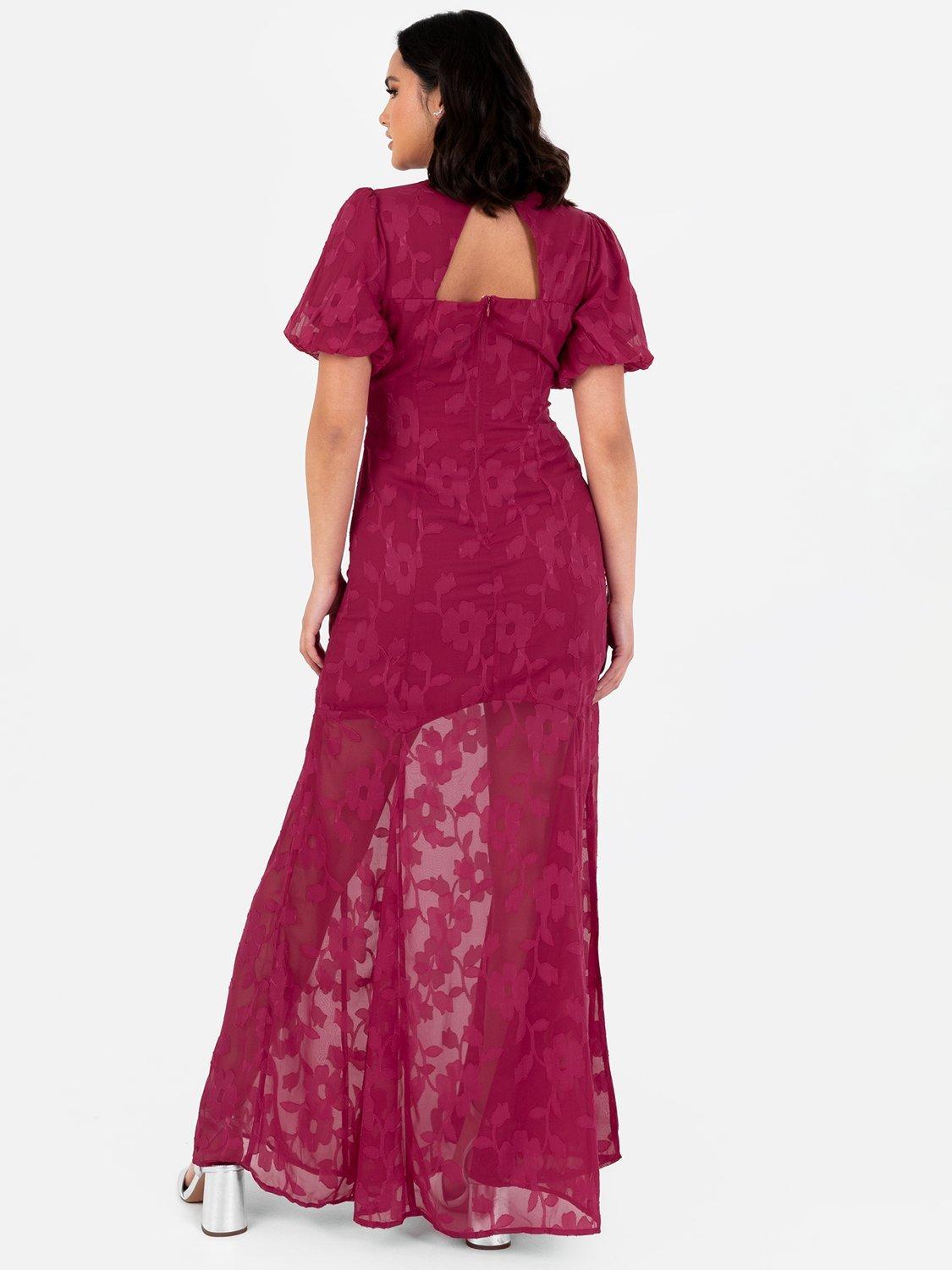 Product image 2 of 4, which shows Anaya With Love Jacquard Puff Sleeve Maxi Dress, Cerise, 6