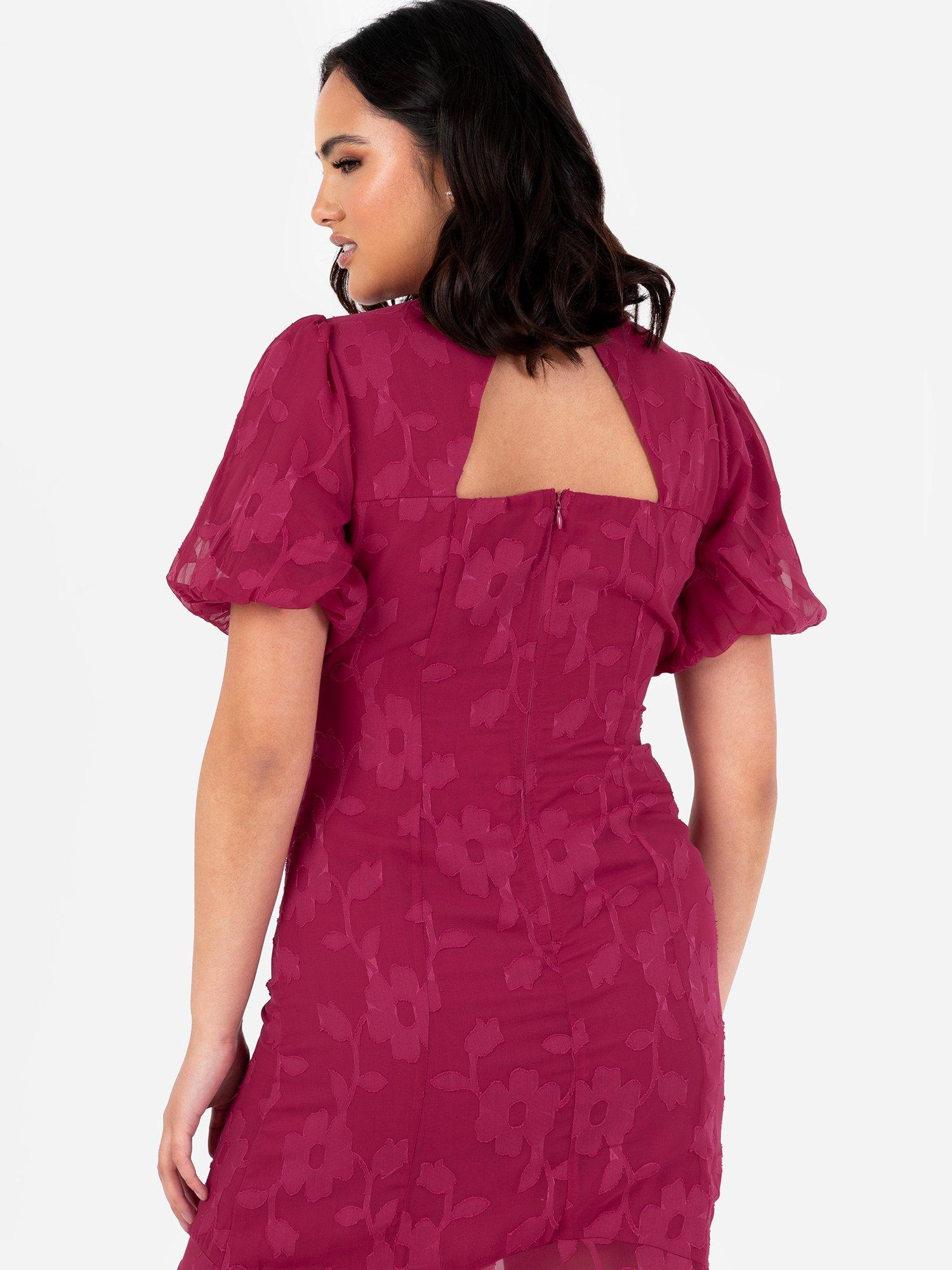 Product image 4 of 4, which shows Anaya With Love Jacquard Puff Sleeve Maxi Dress, Cerise, 6