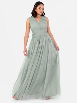 Anaya With Love Tulle Wrap Gathered Waist Maxi Dress, Frosty Green