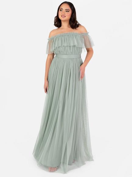 Anaya With Love Oversized Bardot Tulle Maxi Dress, Frosty Green