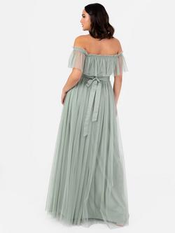Anaya With Love Oversized Bardot Tulle Maxi Dress - view 2, Frosty Green
