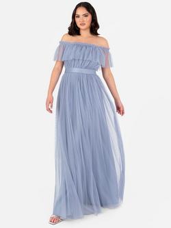 Anaya With Love Oversized Bardot Tulle Maxi Dress, Slate Blue