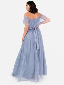 Anaya With Love Oversized Bardot Tulle Maxi Dress - view 2, Slate Blue