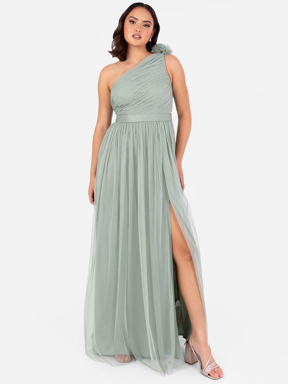 Product image 1 of 5, which shows Anaya With Love Asymmetric Tulle Maxi Dress, Frosty Green, 6